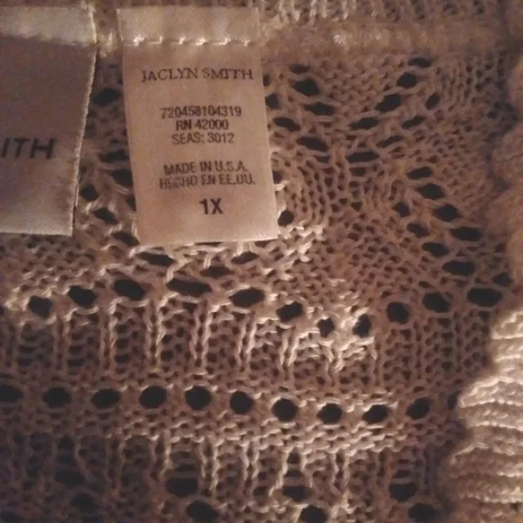 JACLyn Smith sweater Open front Pointelle knit shrug 1X white Y2K style - Picture 3 of 10